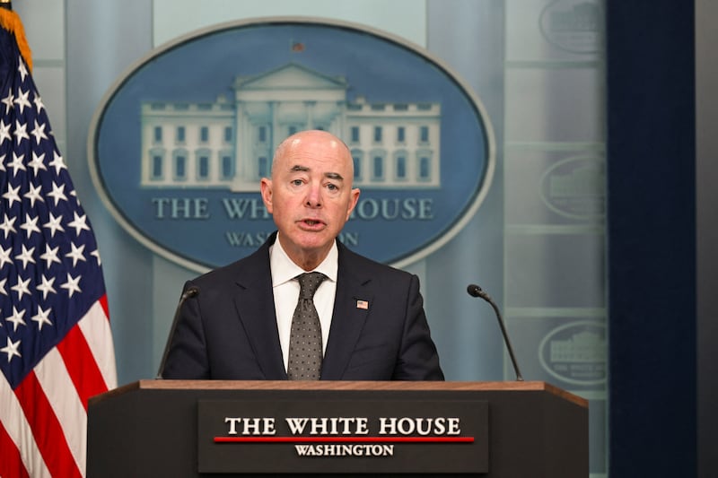 U.S. Secretary of Homeland Security Alejandro Mayorkas speaks at a press briefing at the White House in Washington, U.S., October 1, 2024.
