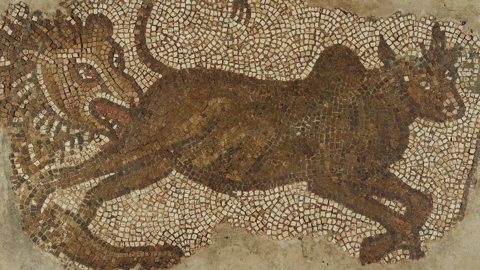 Mosaic of a Lion Chasing a Bull