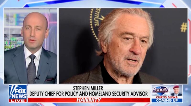 Stephen Miller attacks Robert De Niro on Fox News.