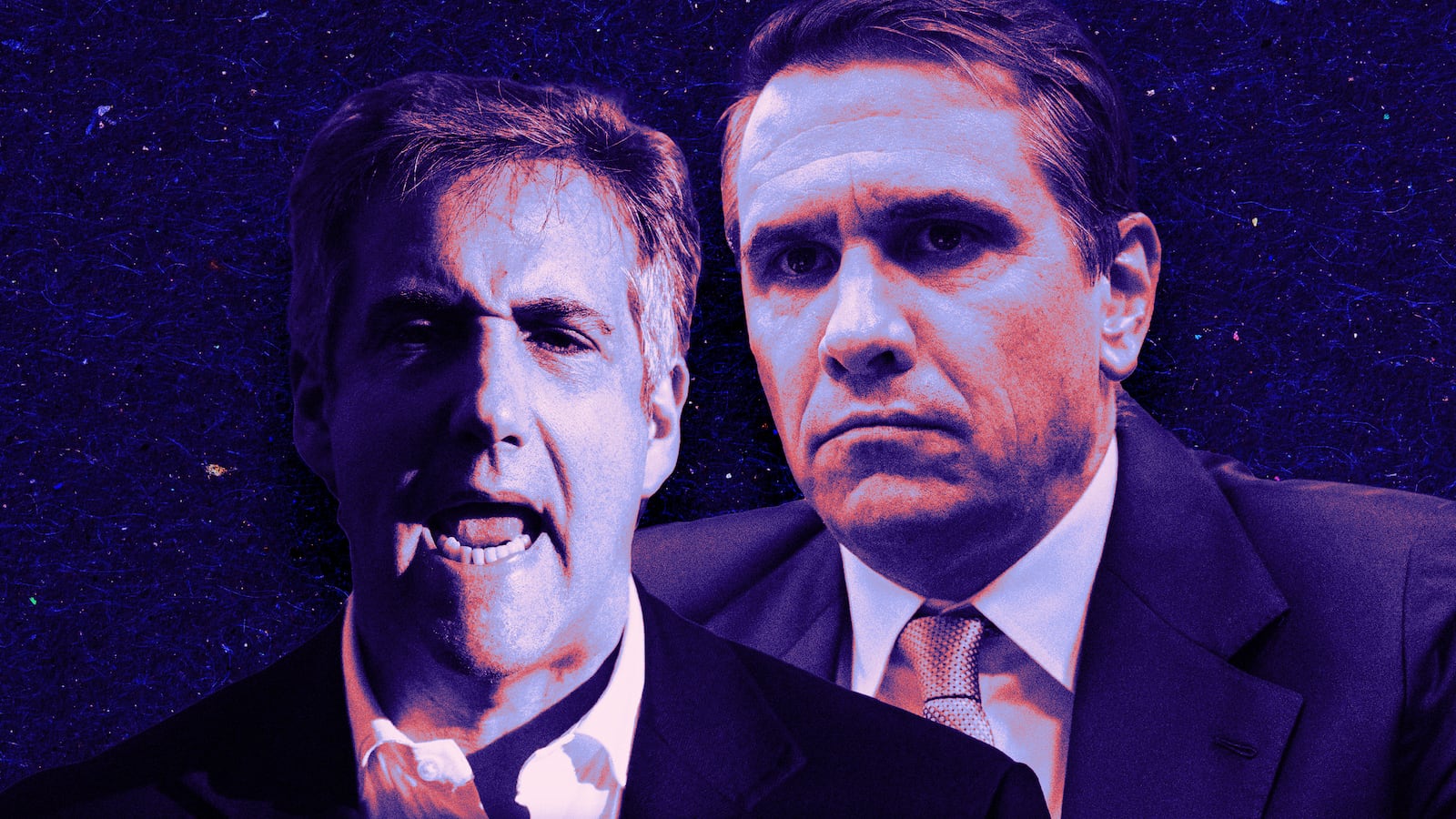 A photo illustration of Michael Cohen and Todd Blanche.