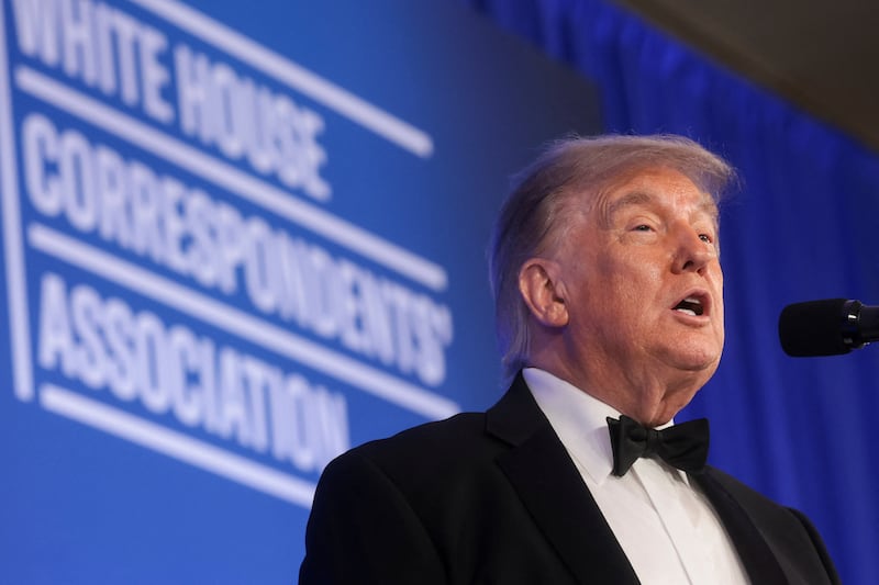 U.S. President Donald Trump delivers remarks at the White House Correspondents' Association (WHCA) Dinner, which was rescheduled from April after it was interrupted when a man tried to force his way through security and fired a shotgun, at the Waldorf Astoria hotel in Washington, D.C., U.S., July 24, 2026. REUTERS/Jonathan Ernst