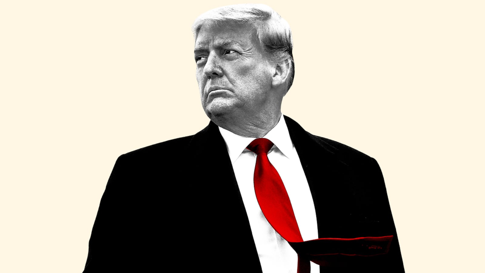 An illustration including a photo of former U.S. President Donald Trump