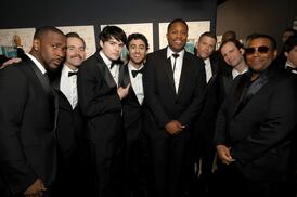 SNL50: THE RED CARPET -- Pictured: (l-r) Jay Pharoah, Will Forte, Michael Longfellow, Emil Wakim, Devon Walker, Mikey Day, Kyle Mooney and Kenan Thompson on Sunday, February 16, 2025 -- (Photo by NBC/Kevin Mazur/NBC via Getty Images)