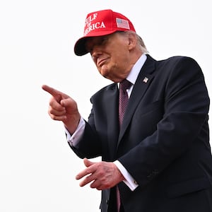CORPUS CHRISTI, TEXAS - FEBRUARY 27: U.S. President Donald Trump dances as he departs after speaking at the Port of Corpus Christi on February 27, 2026 in Corpus Christi, Texas. Trump visited Texas to deliver remarks on affordability and economic issues less than a week before the state's midterm primary elections on March 3rd. (Photo by Roberto Schmidt/Getty Images)