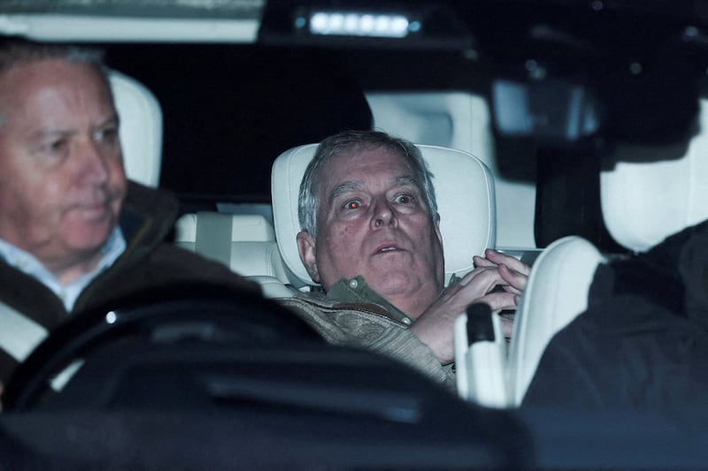 Andrew Mountbatten Windsor, younger brother of Britain’s King Charles, formerly known as Prince Andrew, leaves Aylsham Police Station on a vehicle, on the day he was arrested on suspicion of misconduct in public office, after the U.S. Justice Department released more records tied to the late financier and convicted sex offender Jeffrey Epstein, in Aylsham, Britian, February 19, 2026.