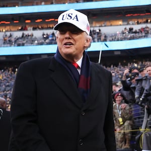 BALTIMORE, MARYLAND - DECEMBER 13: President Donald Trump attends the 126th Army-Navy Game between the Army Black Knights and the Navy Midshipmen at M&T Bank Stadium on December 13, 2025 in Baltimore, Maryland. The teams are competing for the Commander-in-Chief's Trophy, with President Trump attending the rivalry for the second consecutive year. (Photo by Tasos Katopodis/Getty Images)