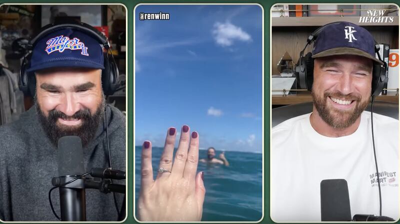 Travis Kelce's producer, Brandon, proposed to his fiancée while swimming in the ocean.