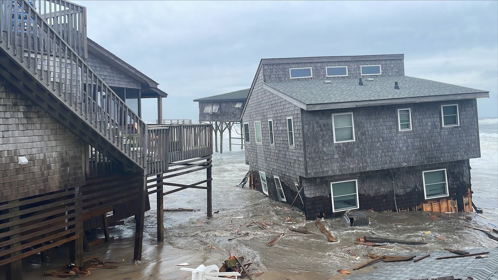 Houses Collapse Into the Ocean as Hurricanes Rage Offshore