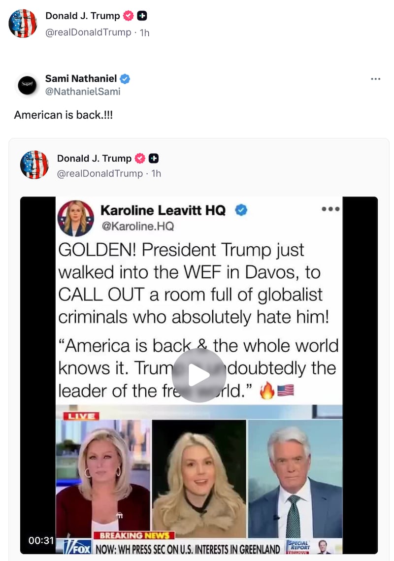 Donald Trump shares MAGA posts on Truth Social.