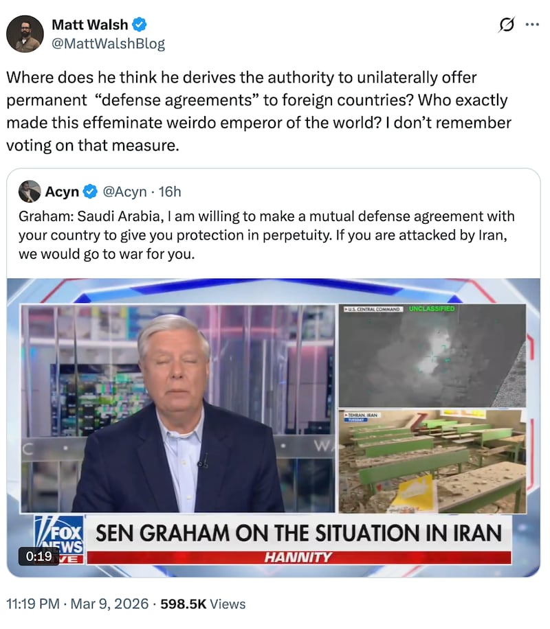 Matt Walsh feels Sen. Lindsey Graham is presenting himself to foreign leaders as having more power than he actually holds as a lawmaker.