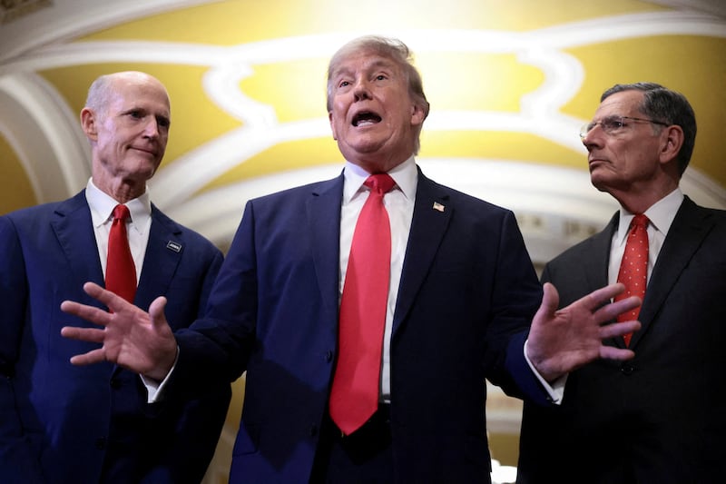 U.S. President Donald Trump speaks to reporters on the day of a Senate Steering Committee Lunch on Capitol Hill in Washington, D.C., U.S., June 24, 2026.