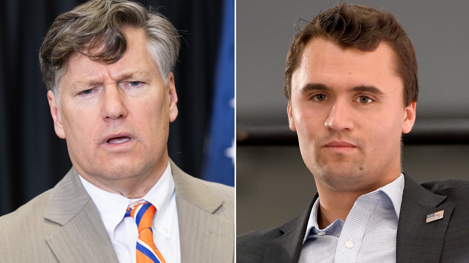 Split image of Christopher Landau (left) and Charlie Kirk (right)