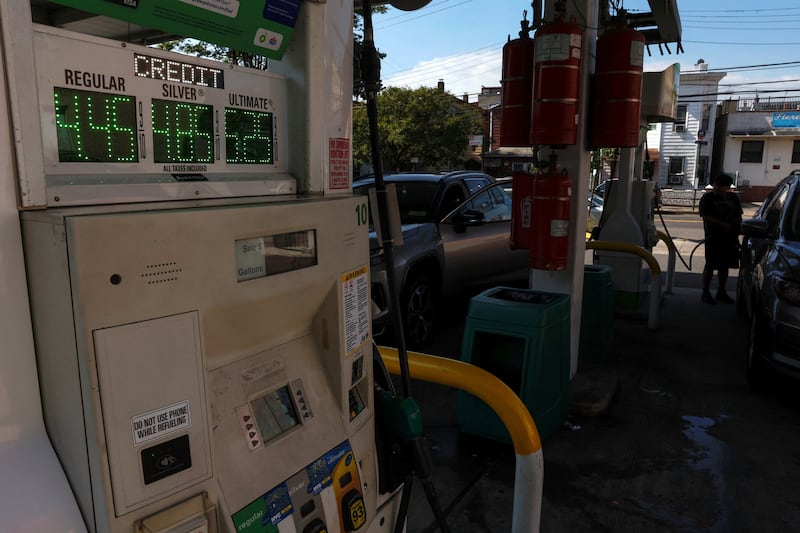 Gas prices are shown in the Queens borough of New York City, U.S., September 16, 2026.