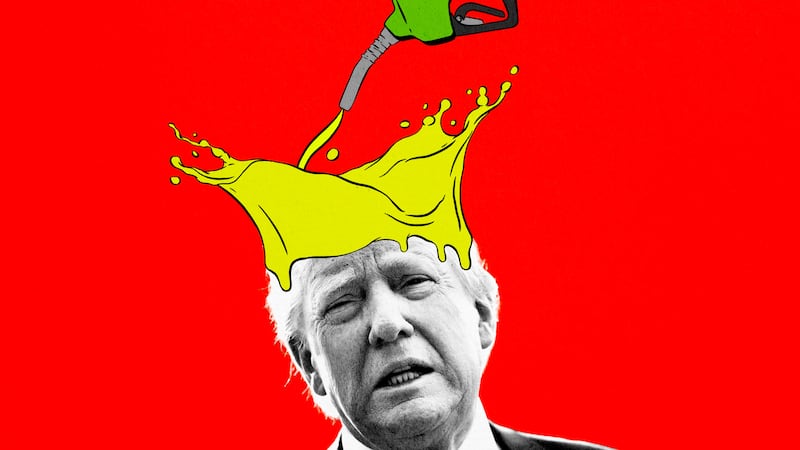 Donald Trump with gas splashing on his head