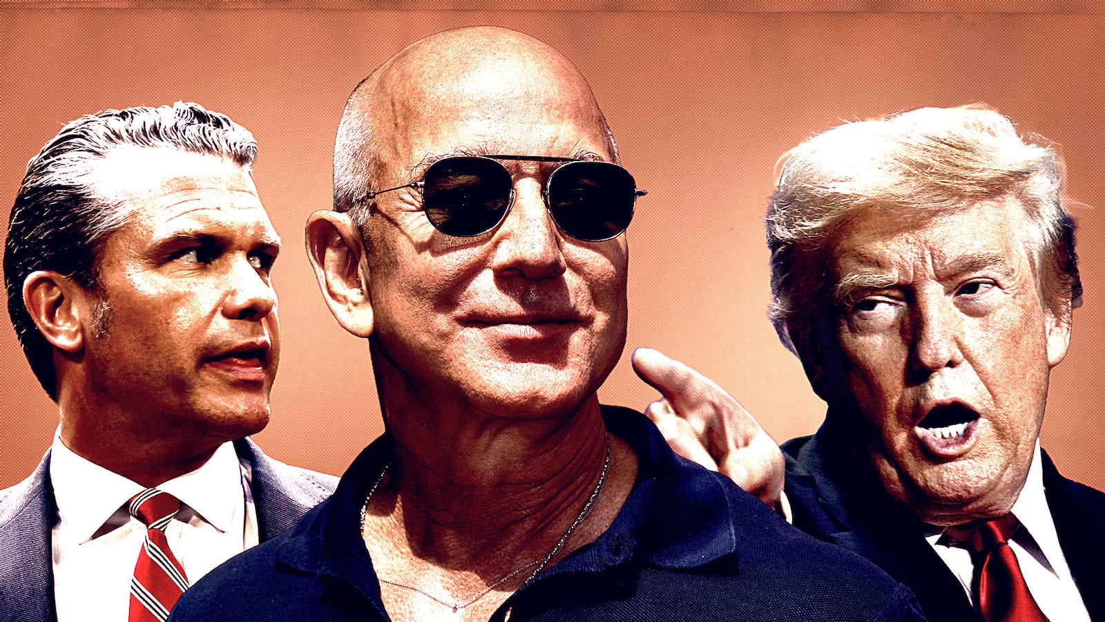 Pete Hegseth, Jeff Bezos and Donald Trump