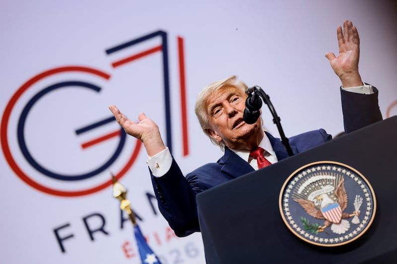 President Donald Trump holds a press conference during the G7 Summit in Evian-les-Bains, France, June 17, 2026, where he threatened to bomb Iran to hell if it doesn't comply with the memo of understanding.