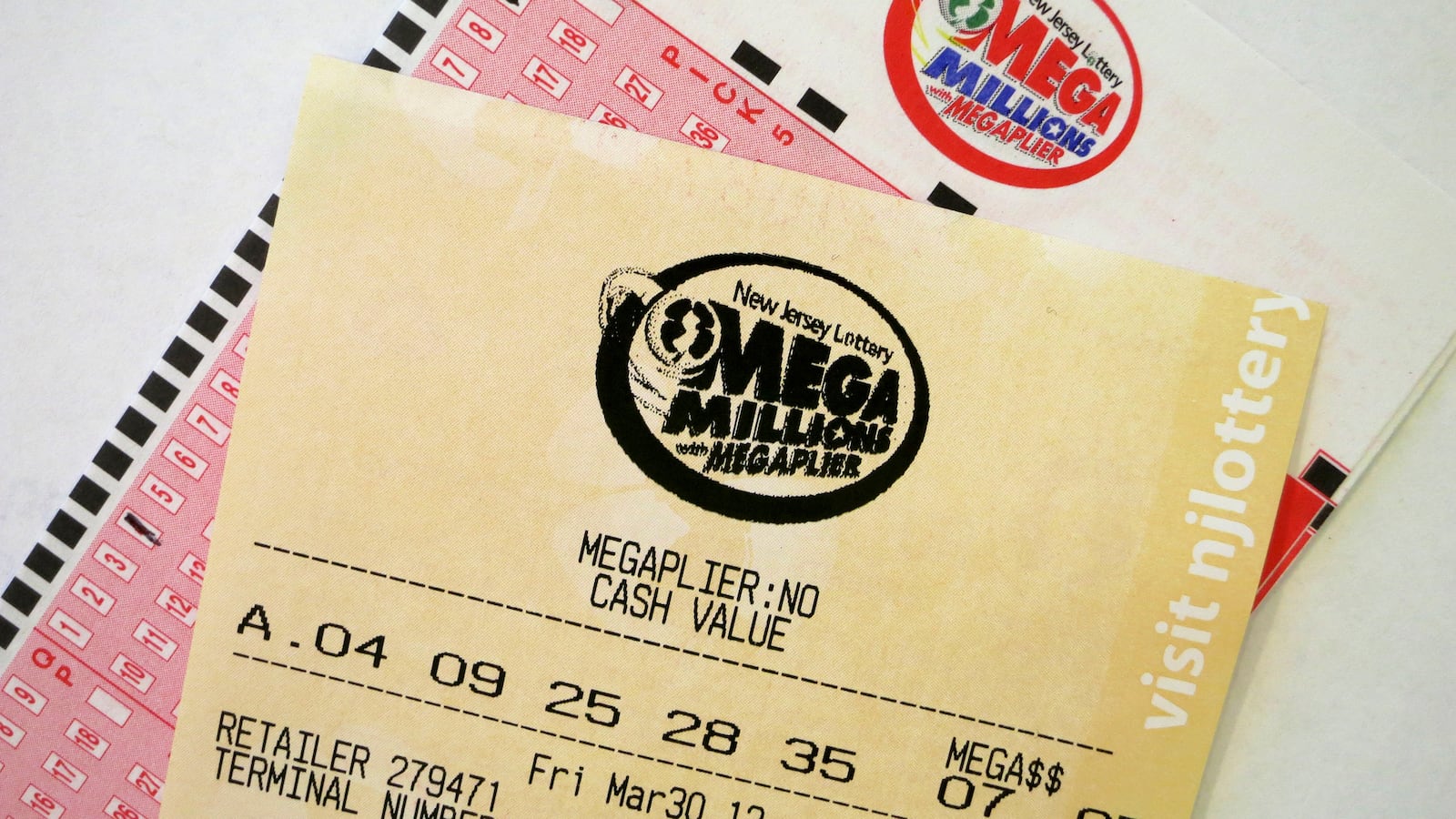 Photo of a Mega Millions lottery ticket