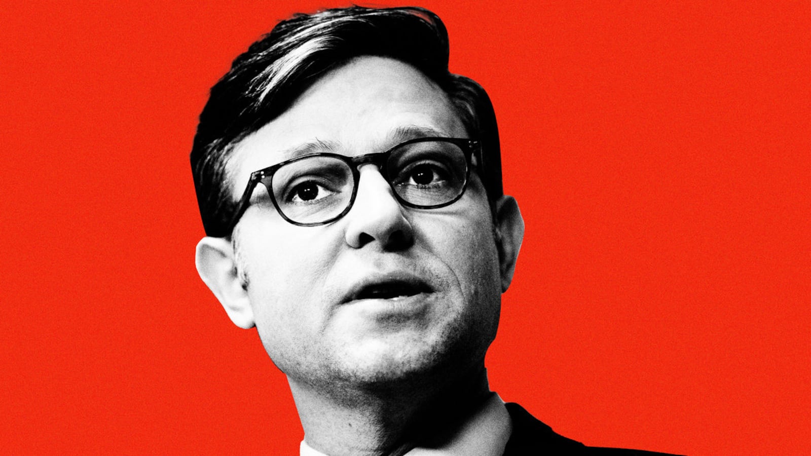 An illustration including a photo of Mike Johnson