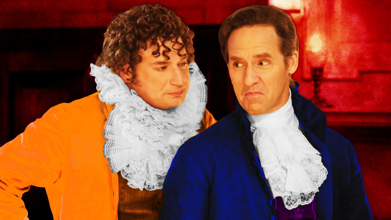 Brandon Scott Jones as Isaac and Nat Faxon as Alexander Hamilton.