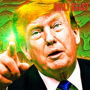 A photo illo illustration of Donald Trump for The Daily Beast podcast.