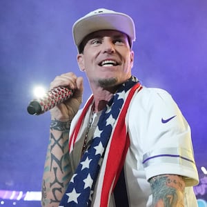 MINNEAPOLIS, MINNESOTA - DECEMBER 16: Vanilla Ice performs during halftime of an NFL football game between the Minnesota Vikings and Chicago Bears at U.S. Bank Stadium on December 16, 2024 in Minneapolis, MInnesota. (Photo by Todd Rosenberg/Getty Images)