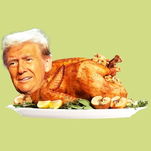 Donald Trump's head on a Thanksgiving turkey
