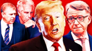 A photo illustration of Trump with Epstein, Prince Andrew, and Peter Mandelson.