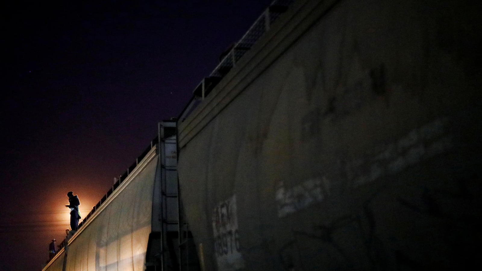 Migrant on a freight train