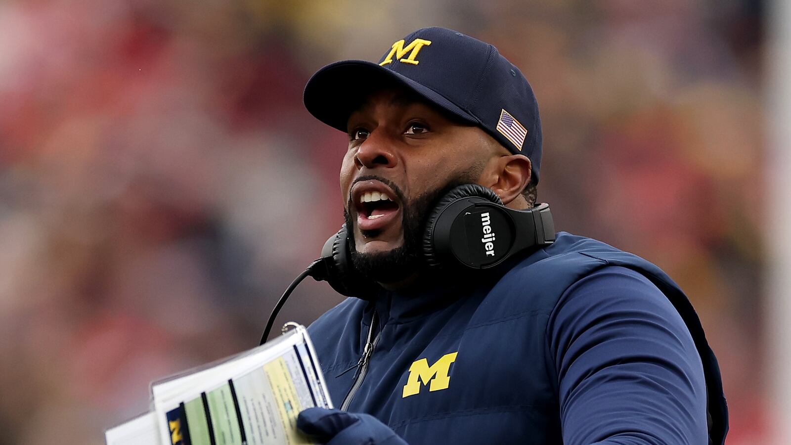 ANN ARBOR, MICHIGAN - NOVEMBER 29: Head coach Sherrone Moore of the Michigan Wolverines reacts against the Ohio State Buckeyes at Michigan Stadium on November 29, 2025 in Ann Arbor, Michigan. (Photo by Luke Hales/Getty Images)