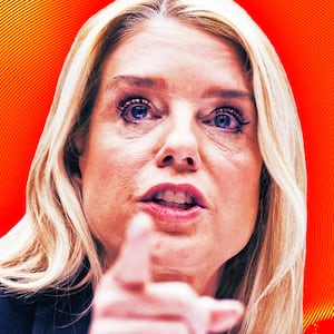 A photo illustration of Pam Bondi during the Congressional hearing.