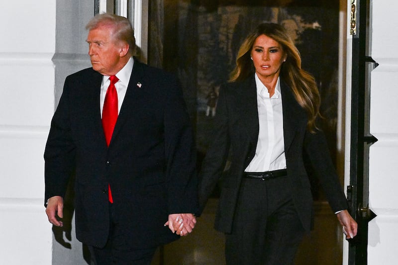 President Donald Trump, pictured with First Lady Melania Trump departing the White House on the way to the U.S. Capitol to give his State of the Union address, referred to the first lady as a "movie star" during his speech.