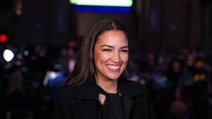 US Representative Alexandria Ocasio-Cortez celebrates New York City Mayoral candidate Zohran Mamdani's victory during an election night event at the Brooklyn Paramount Theater in Brooklyn, New York on November 4, 2025. (Photo by ANGELA WEISS / AFP) (Photo by ANGELA WEISS/AFP via Getty Images)