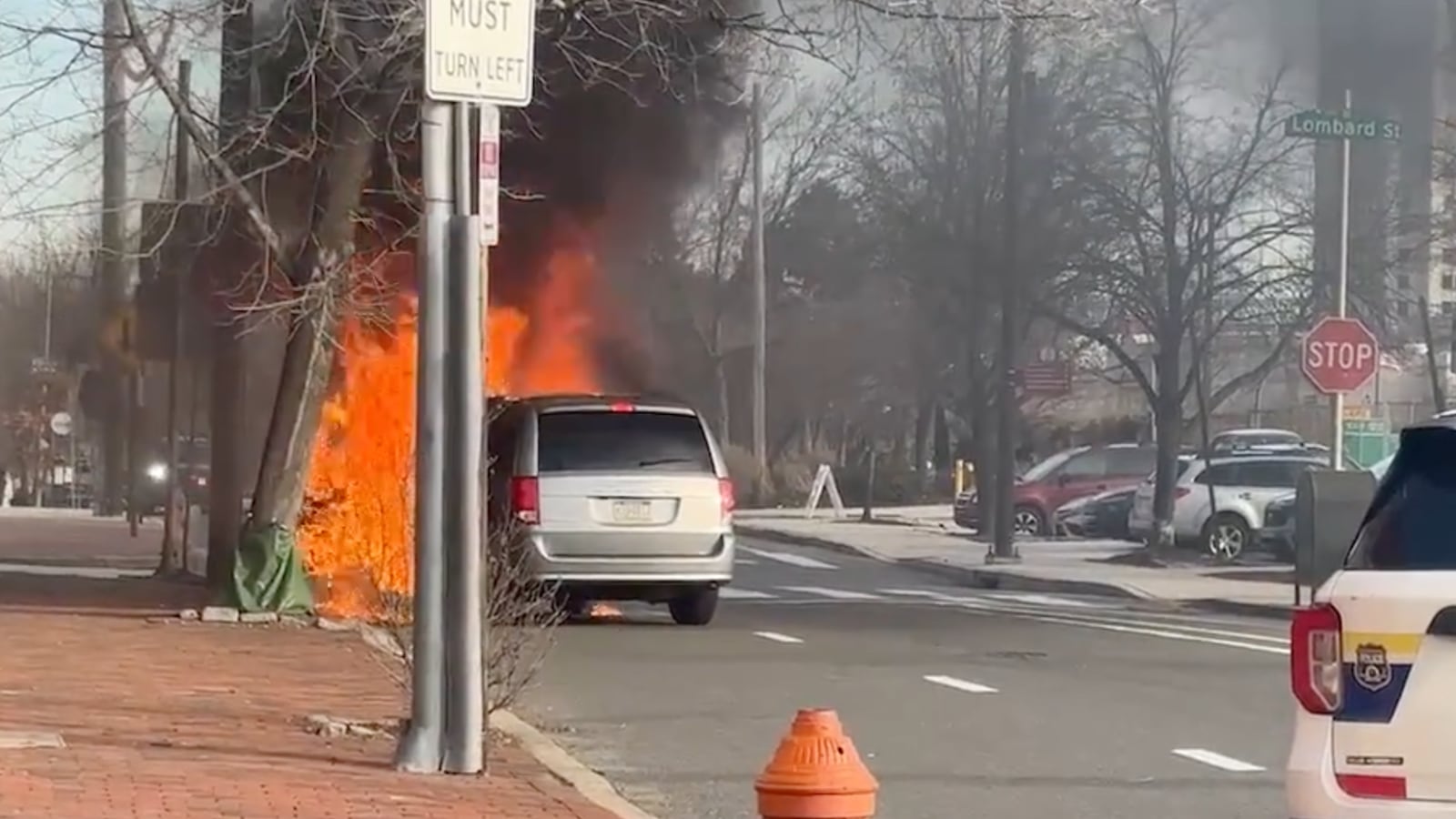 ICE van fire in Philadelphia screengrab