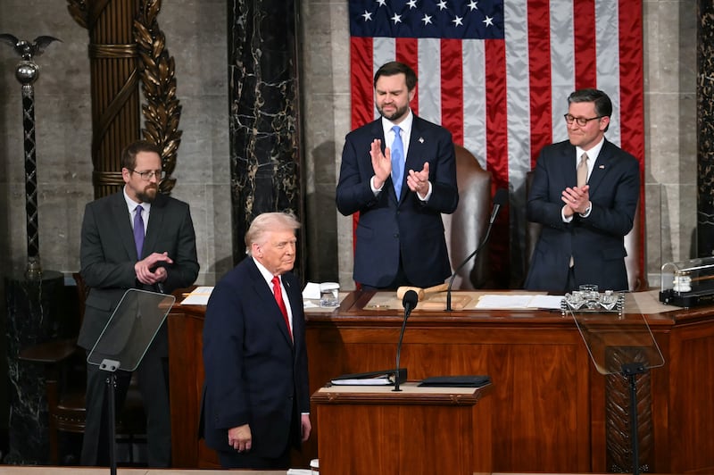 Trump arrives to deliver his State of the Union address.