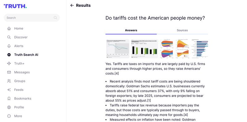 The Truth Social AI integration is not aligned with the White House's talking points on tariffs.