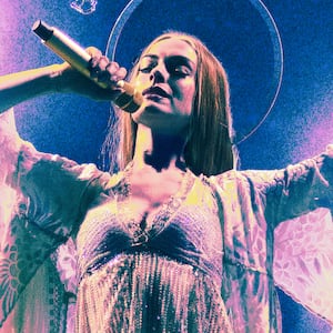 A photo illustration of Anne Hathaway in Mother Mary.