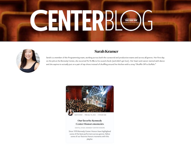 Sarah Kramer's Kennedy Center page.