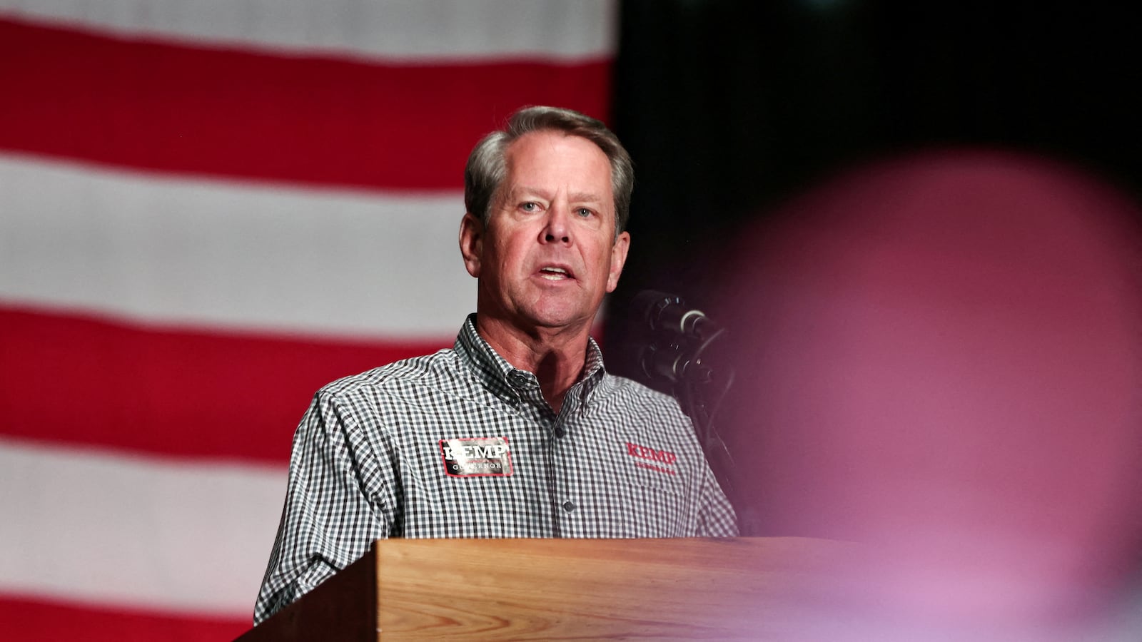 Georgia Republican Gov. Brian Kemp speaks at a campaign event in Kennesaw, Georgia, U.S.