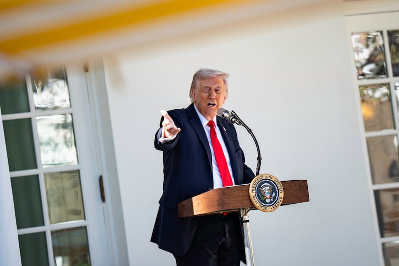 President Donald Trump speaks during a luncheon with Republican senators at the White House in Washington, D.C on October 21, 2025.