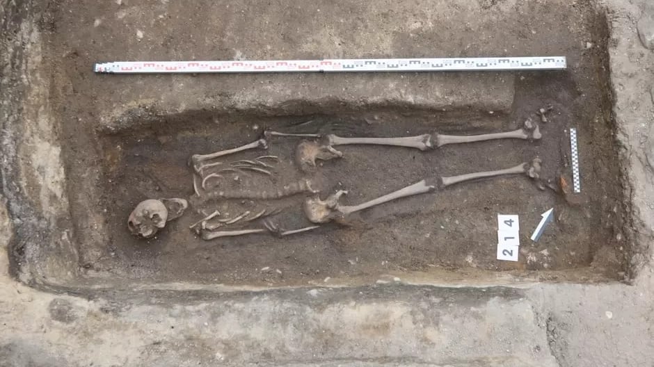 A skeleton belonging to a medieval knight was found under an ice cream parlor in Poland.