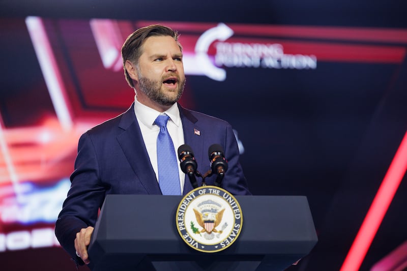 Vice President JD Vance speaks on the final day of Turning Point USA's annual AmericaFest conference at the Phoenix Convention Center on December 21, 2025 in Phoenix, Arizona.