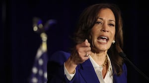 LOS ANGELES, CA - DECEMBER 12, 2025 Former U.S. Vice President Kamala Harris addresses delegates with the Democratic National Committee at their Winter Meeting at the InterContinental Hotel in downtown Los Angeles on December 12, 2025. (Genaro Molina/Los Angeles Times via Getty Images)
