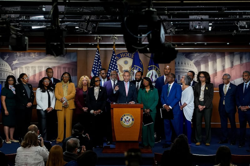 U.S. House Minority Leader Hakeem Jeffries (D-NY) speaks during a Congressional Black Caucus news conference regarding the U.S. Supreme Court decision to block an electoral map that had given Louisiana a second Black-majority U.S. congressional district, on Capitol Hill in Washington, D.C., U.S., April 29, 2026.