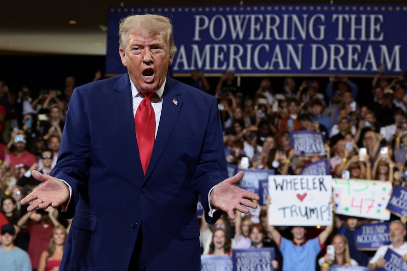 President Donald Trump holds a campaign-style rally.