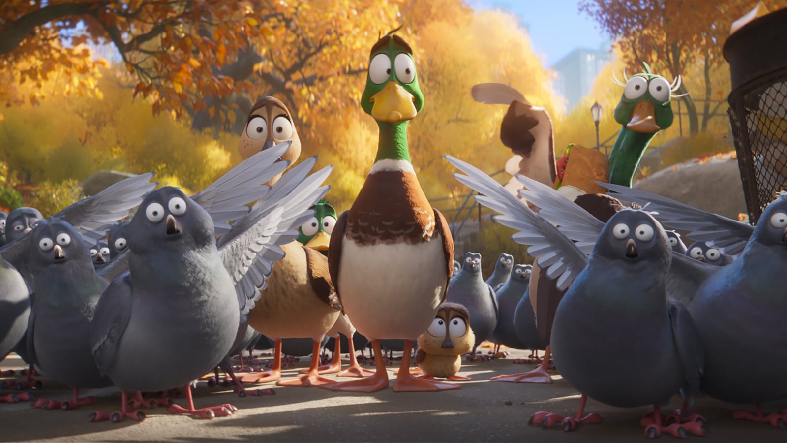 Elizabeth Banks, Caspar Jennings, Kumail Nanjiani, Tresi Gazal and Danny DeVito in Migration.