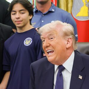 WASHINGTON, DC - MAY 05: U.S. President Donald Trump is joined by (L-R) retired professional golfer Gary Player, MLB pitcher Noah Syndergaard, professional golfer Bryson DeChambeau and U.S. Secretary of Health and Human Services Robert F. Kennedy Jr. as he speaks during a proclamation signing in the Oval Office of the White House on May 05, 2026 in Washington, DC. President Trump signed a presidential memorandum restoring the Presidential Fitness Test Award, which was reinstated by executive order in July 2025 and reintroduces a performance-based benchmark in physical education. (Photo by Anna Moneymaker/Getty Images)