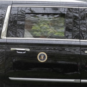 STERLING, VIRGINIA - APRIL 05: US President Donald Trump leaves Trump National Golf Club on April 05, 2026 in Sterling, Virginia. The President made a quick stop there Easter Sunday. (Photo by Tasos Katopodis/Getty Images)