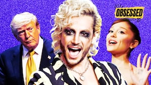 A photo illo illustration of Trump, Frankie Grande, and Ariana Grande for the Obsessed podcast.
