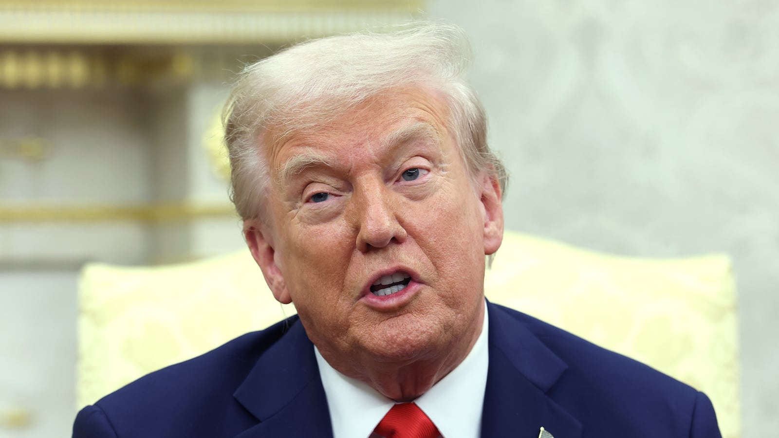 WASHINGTON, DC - OCTOBER 09: U.S. President Donald Trump delivers remarks during a meeting with Finland President Alexander Stubb in the Oval Office at the the White House White House on October 09, 2025 in Washington, DC. Stubb and Trump met to discuss bilateral trade, defense policy and the war in Ukraine. (Photo by Anna Moneymaker/Getty Images)
