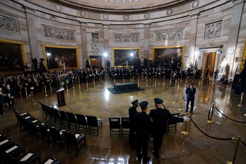 People gather for a Congressional Tribute for late U.S. Senator Lindsey Graham (R-SC) at the U.S. Capitol in Washington, D.C., U.S., July 28, 2026. REUTERS/Nathan Howard/Pool